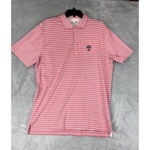 Johnnie O Performance Polo Shirt Coral White Stripe Embroidered Tree Mens Large